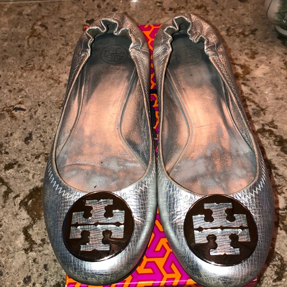 Tory Burch Silver Reva Flats
